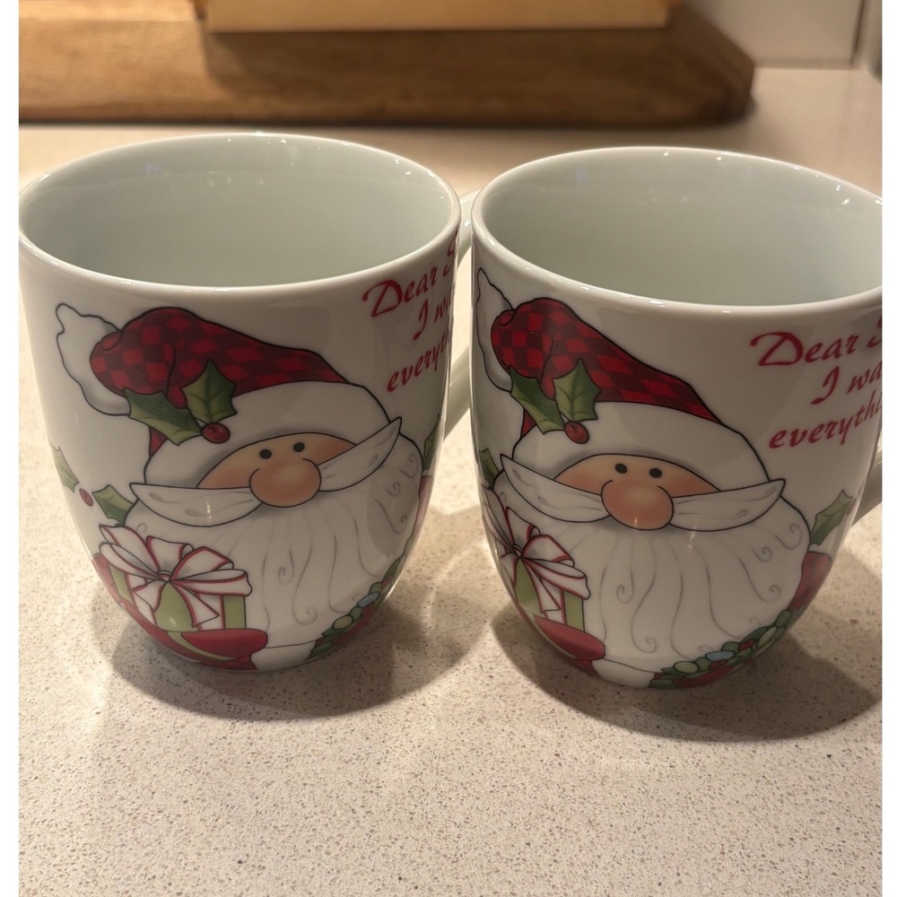 Set of 2 Dear Santa I Want Everything Christmas Coffee Mugs Santa Claus Holiday